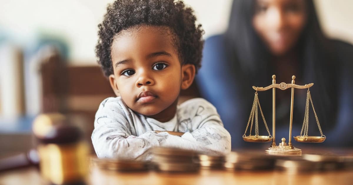 a child with sad face with woman in the background