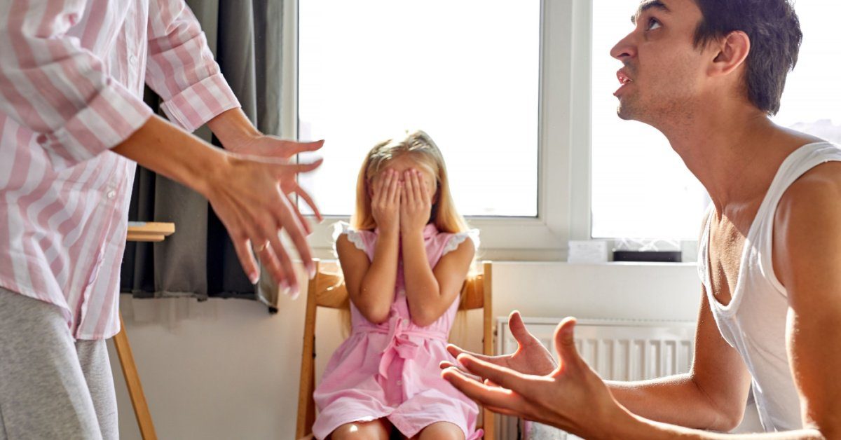 couple arguing, child with hands over face, concept of Adultery and grounds for divorce in NJ