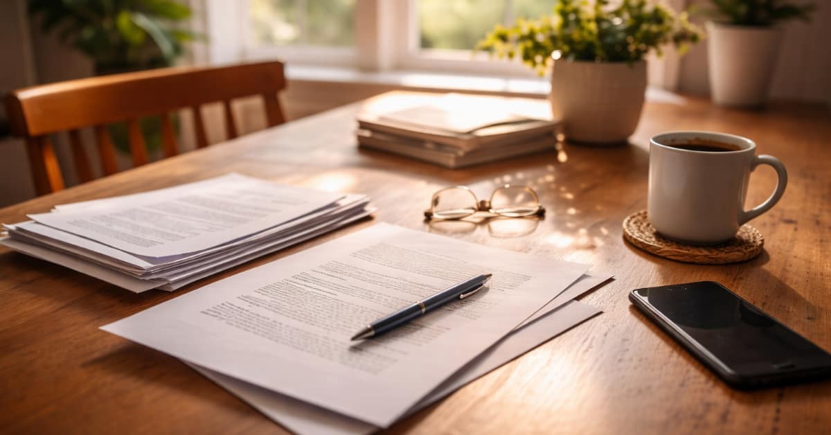 papers, pen on desk, concept of finances, life after divorce in new jersey