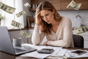 woman at desk, financial worry representing can you fix a bad divorce settlement in NJ